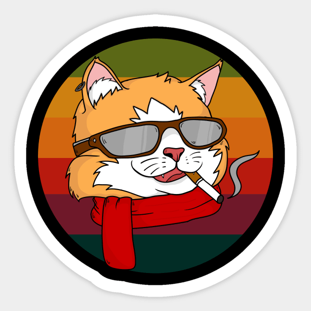 Retro cool cat smoking illustration Sticker by snoddyshop